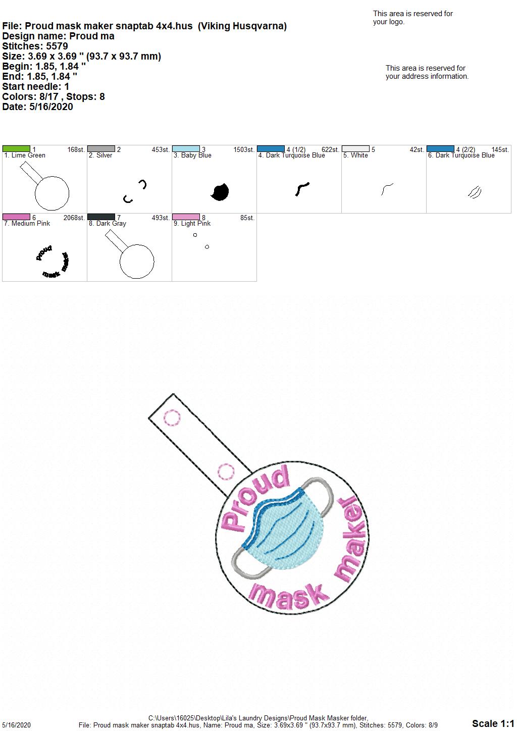 Proud Mask Maker Fobs - DIGITAL Embroidery DESIGN