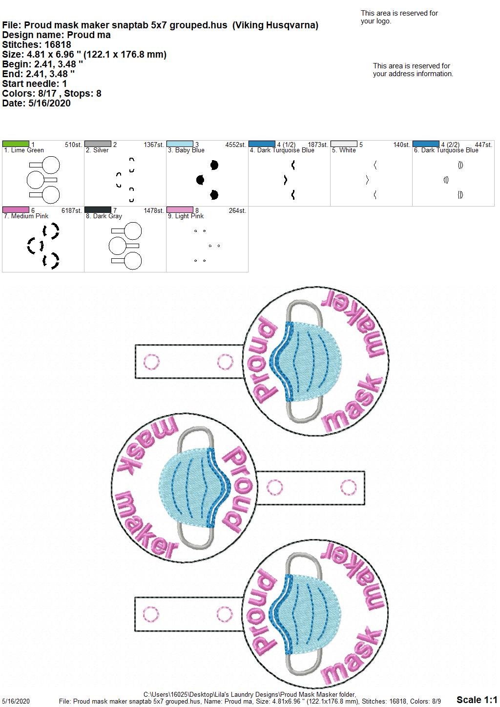 Proud Mask Maker Fobs - DIGITAL Embroidery DESIGN