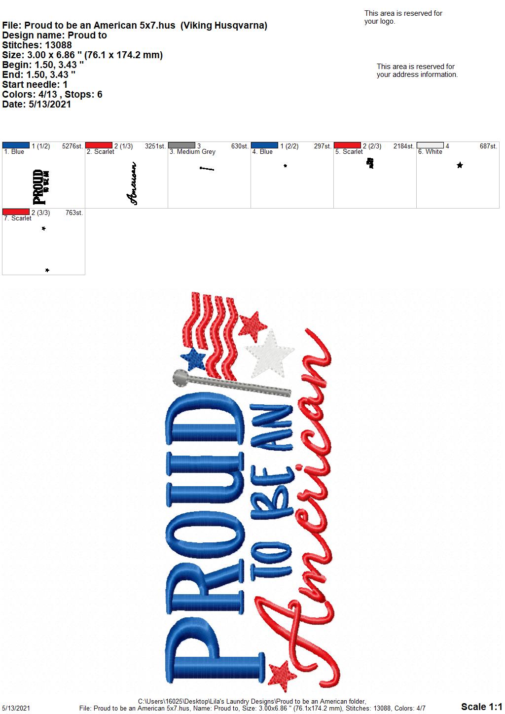 Proud to be an American - 2 sizes- Digital Embroidery Design