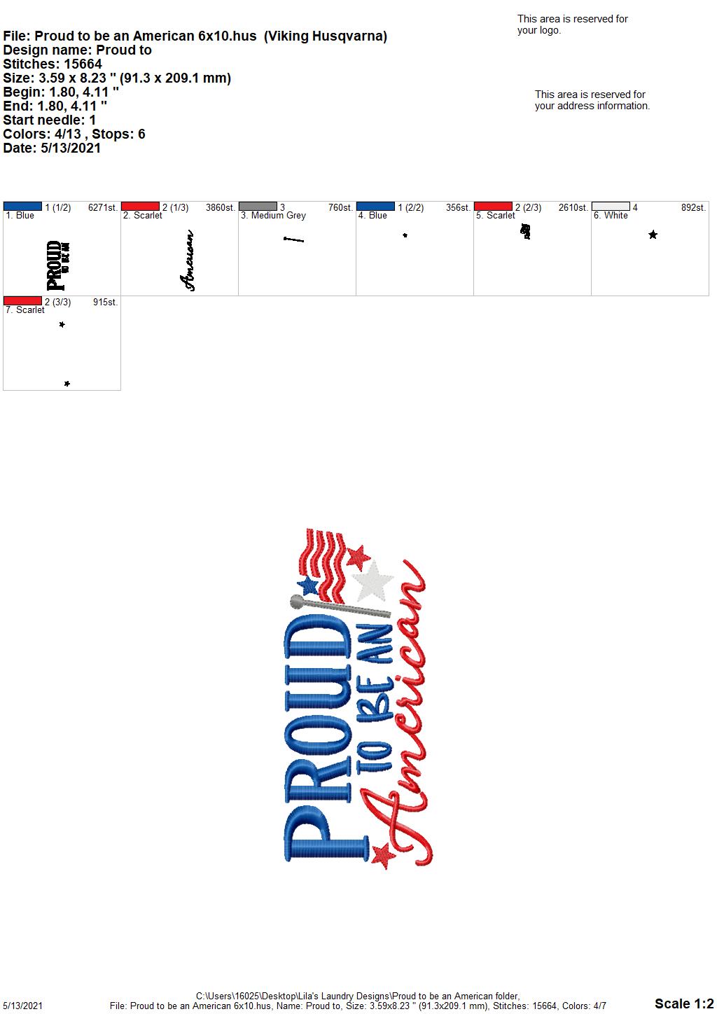 Proud to be an American - 2 sizes- Digital Embroidery Design