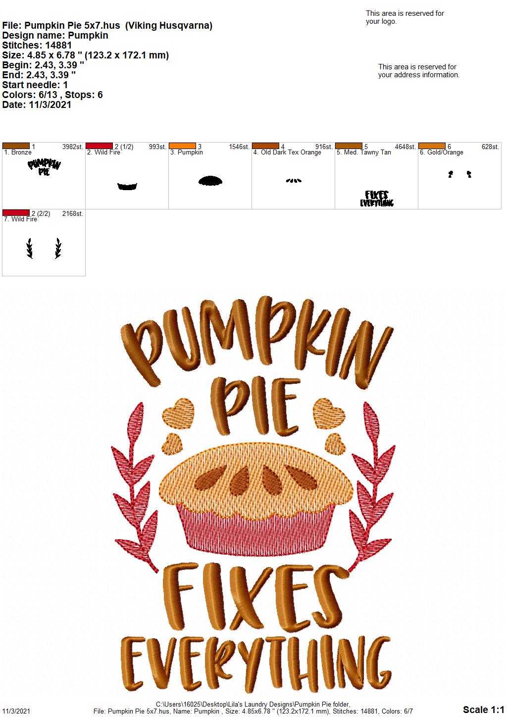 Pumpkin Pie - 3 sizes- Digital Embroidery Design