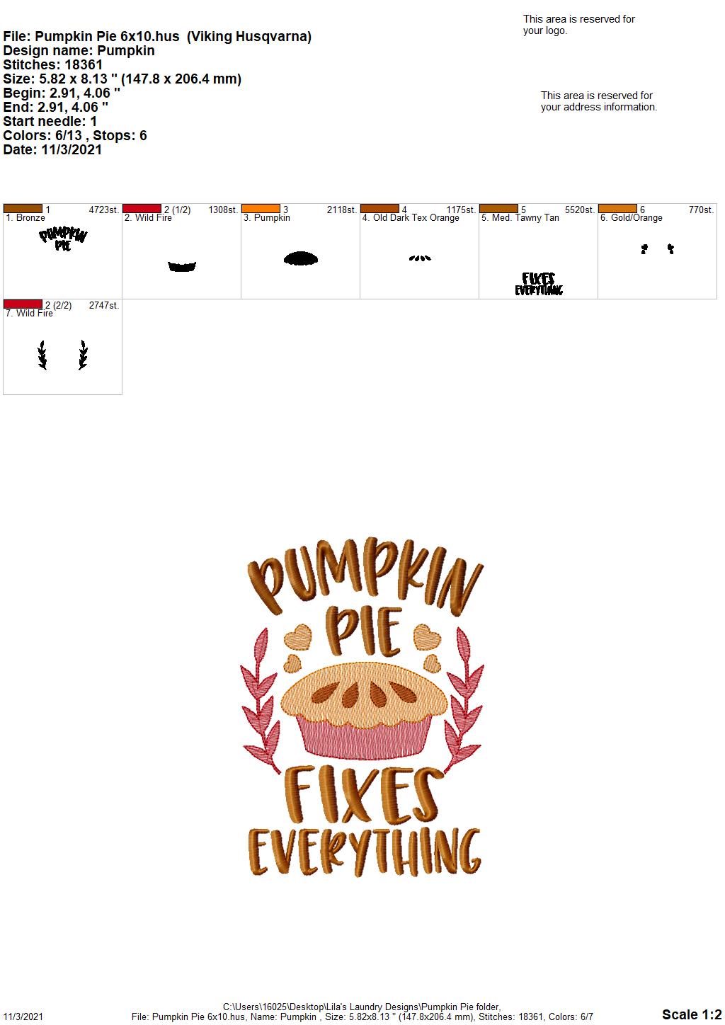 Pumpkin Pie - 3 sizes- Digital Embroidery Design