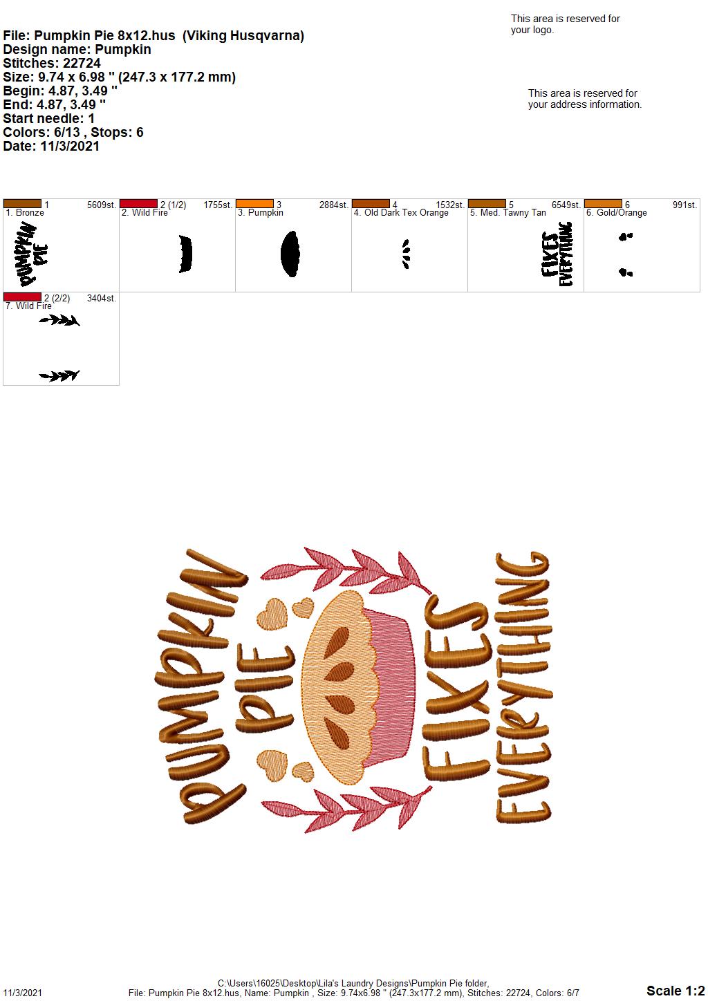 Pumpkin Pie - 3 sizes- Digital Embroidery Design