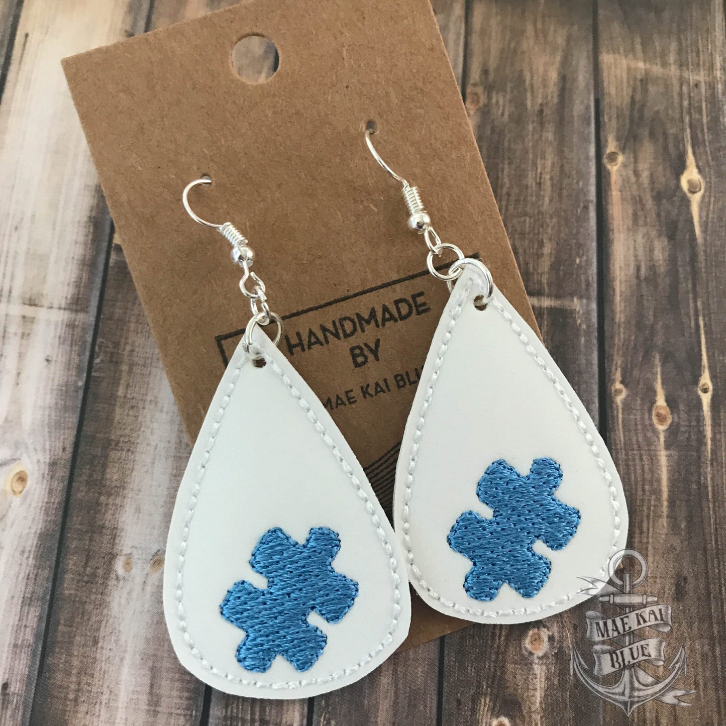 Puzzle Piece Tear Drop Earrings - 3 sizes - Digital Embroidery Design