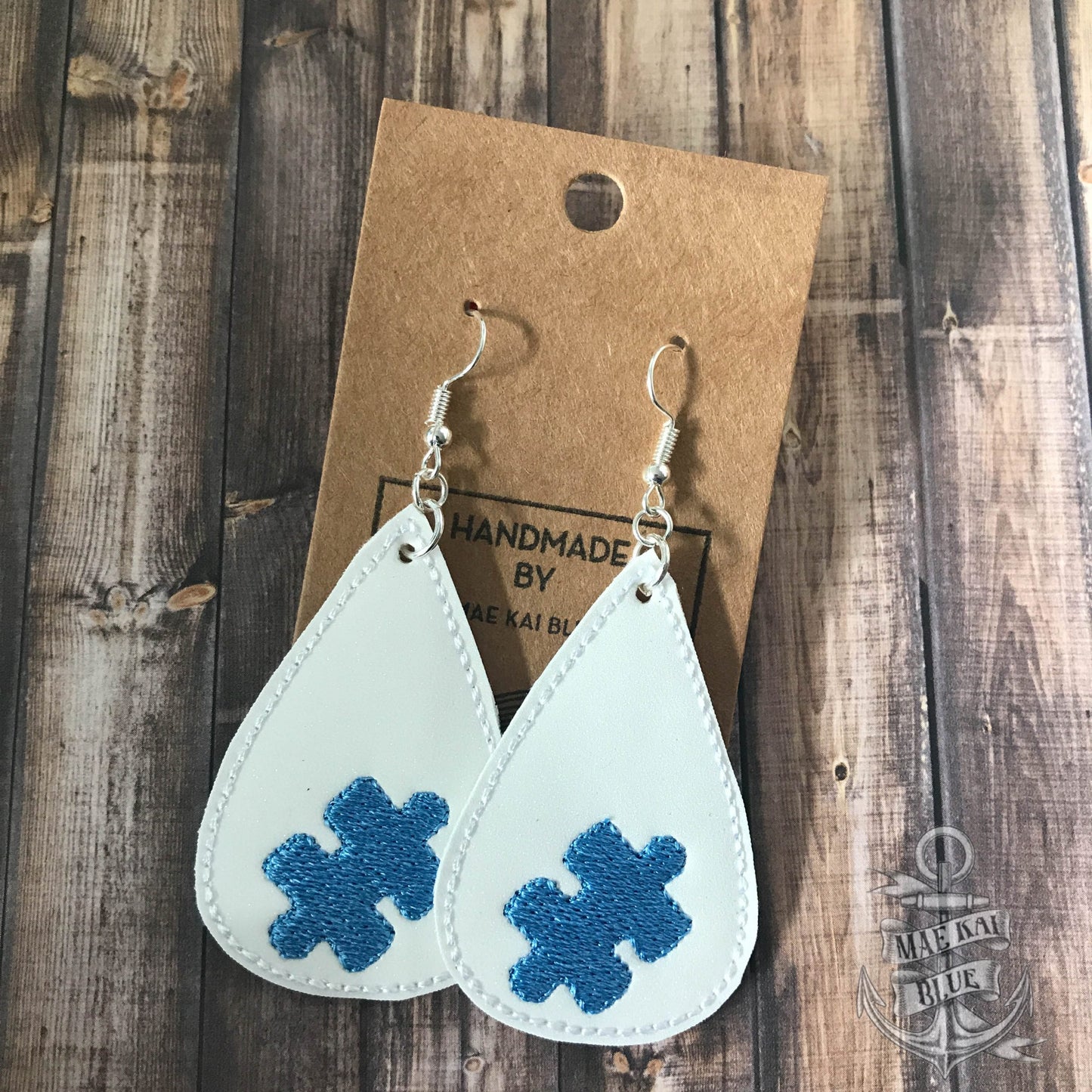 Puzzle Piece Tear Drop Earrings - 3 sizes - Digital Embroidery Design