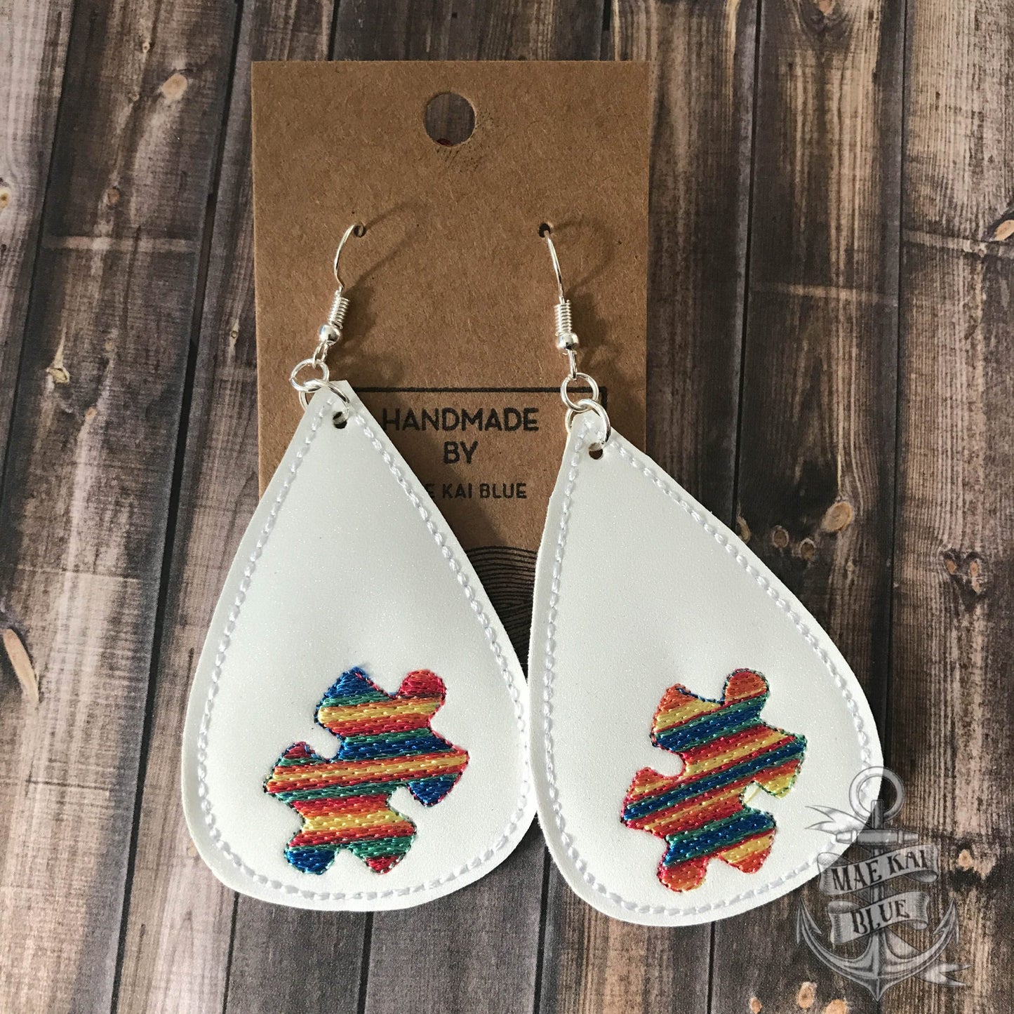 Puzzle Piece Tear Drop Earrings - 3 sizes - Digital Embroidery Design
