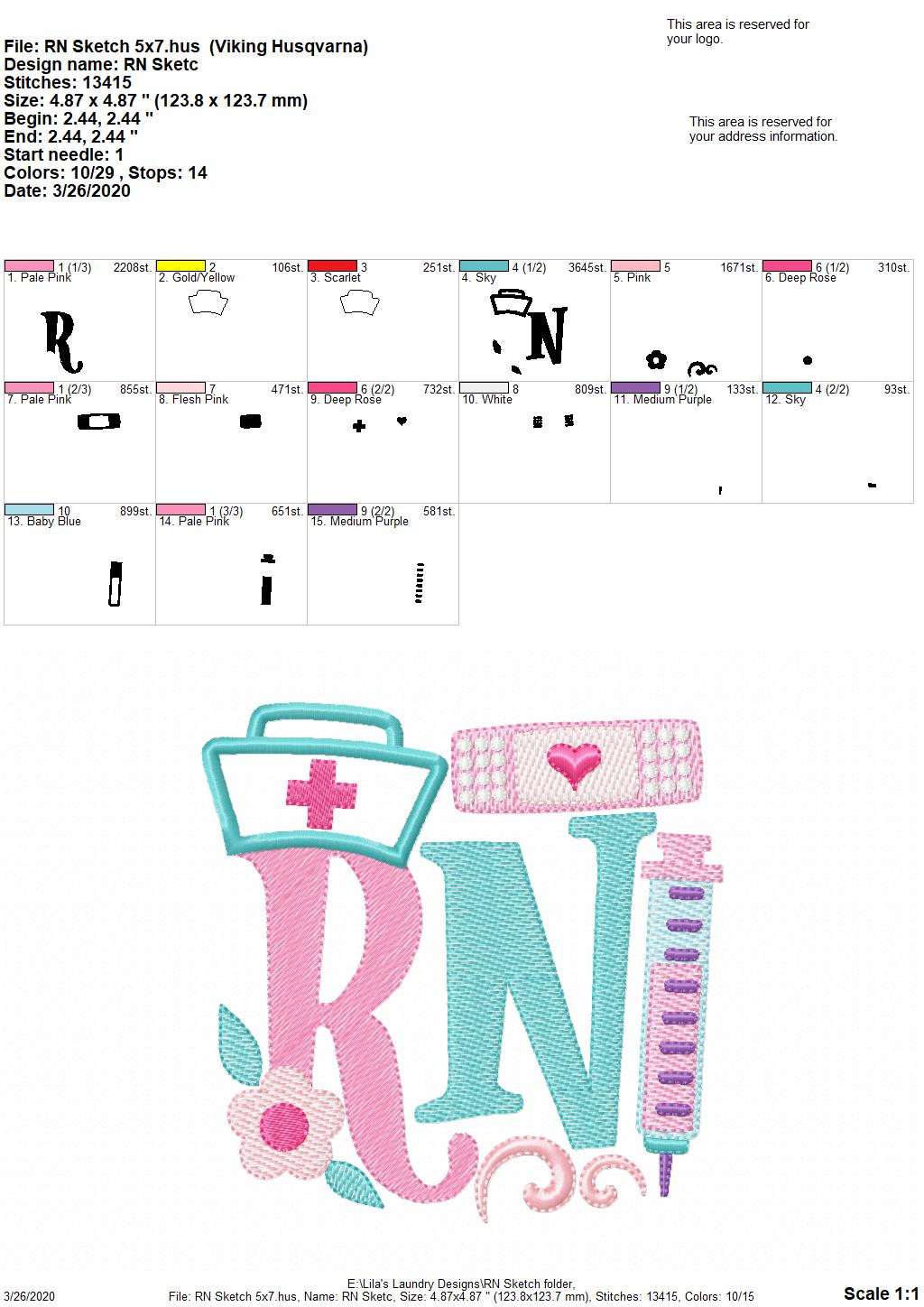 RN Sketch - 3 Sizes - Digital Embroidery Design