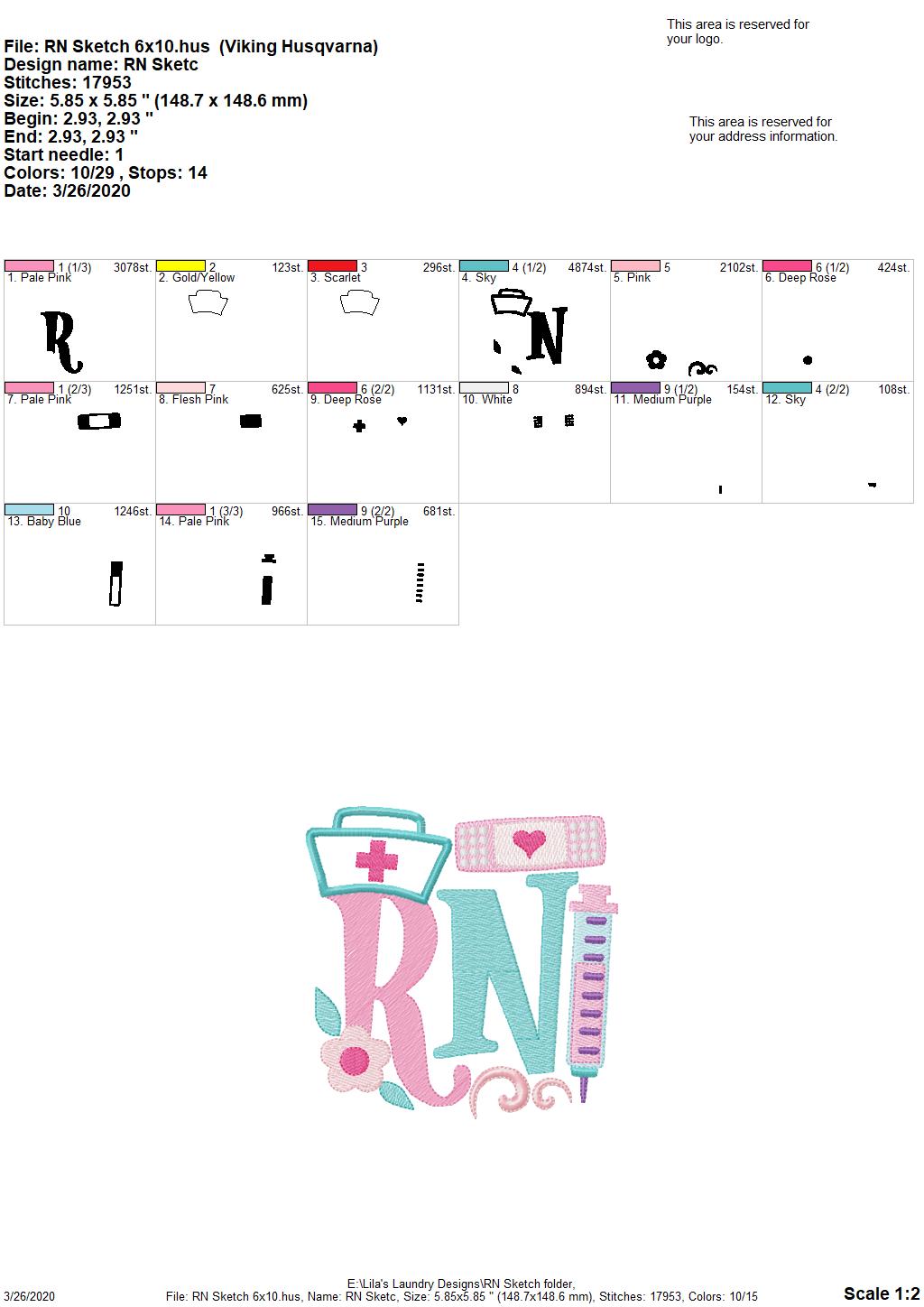 RN Sketch - 3 Sizes - Digital Embroidery Design