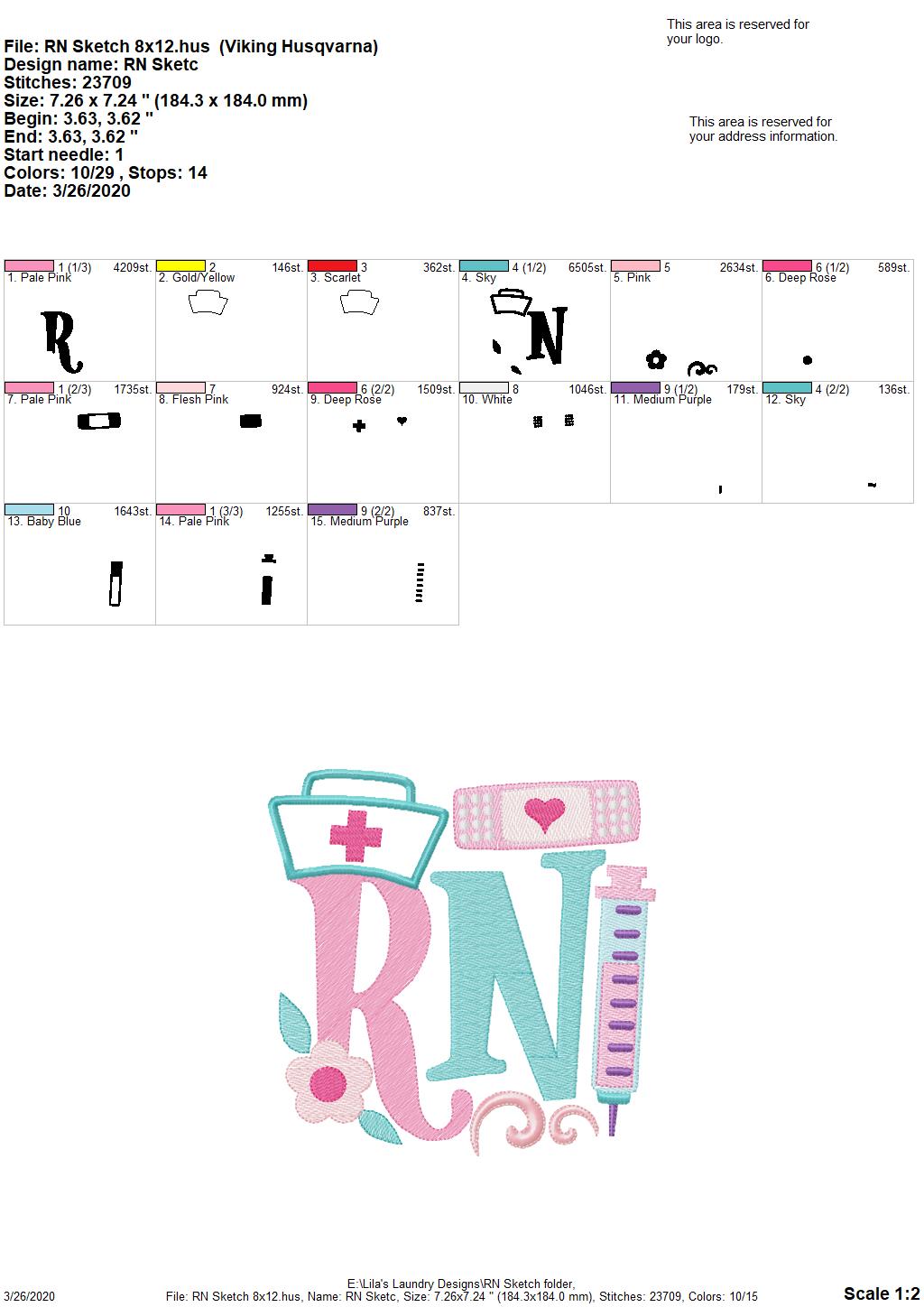 RN Sketch - 3 Sizes - Digital Embroidery Design