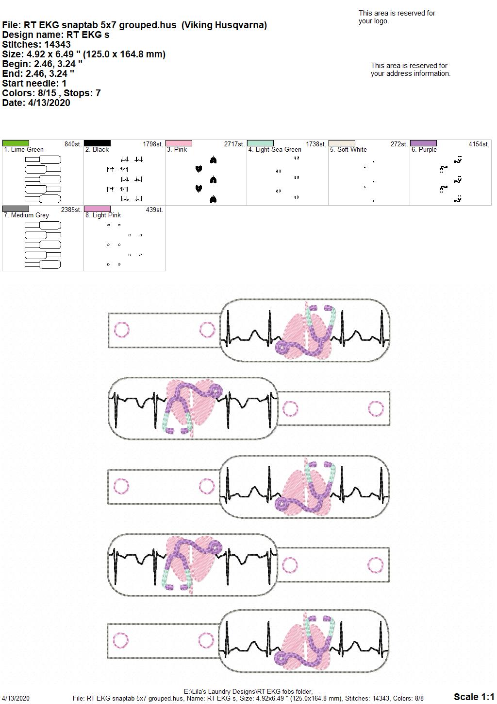 RT EKG Fobs - 4x4 and 5x7 grouped-DIGITAL Embroidery DESIGN
