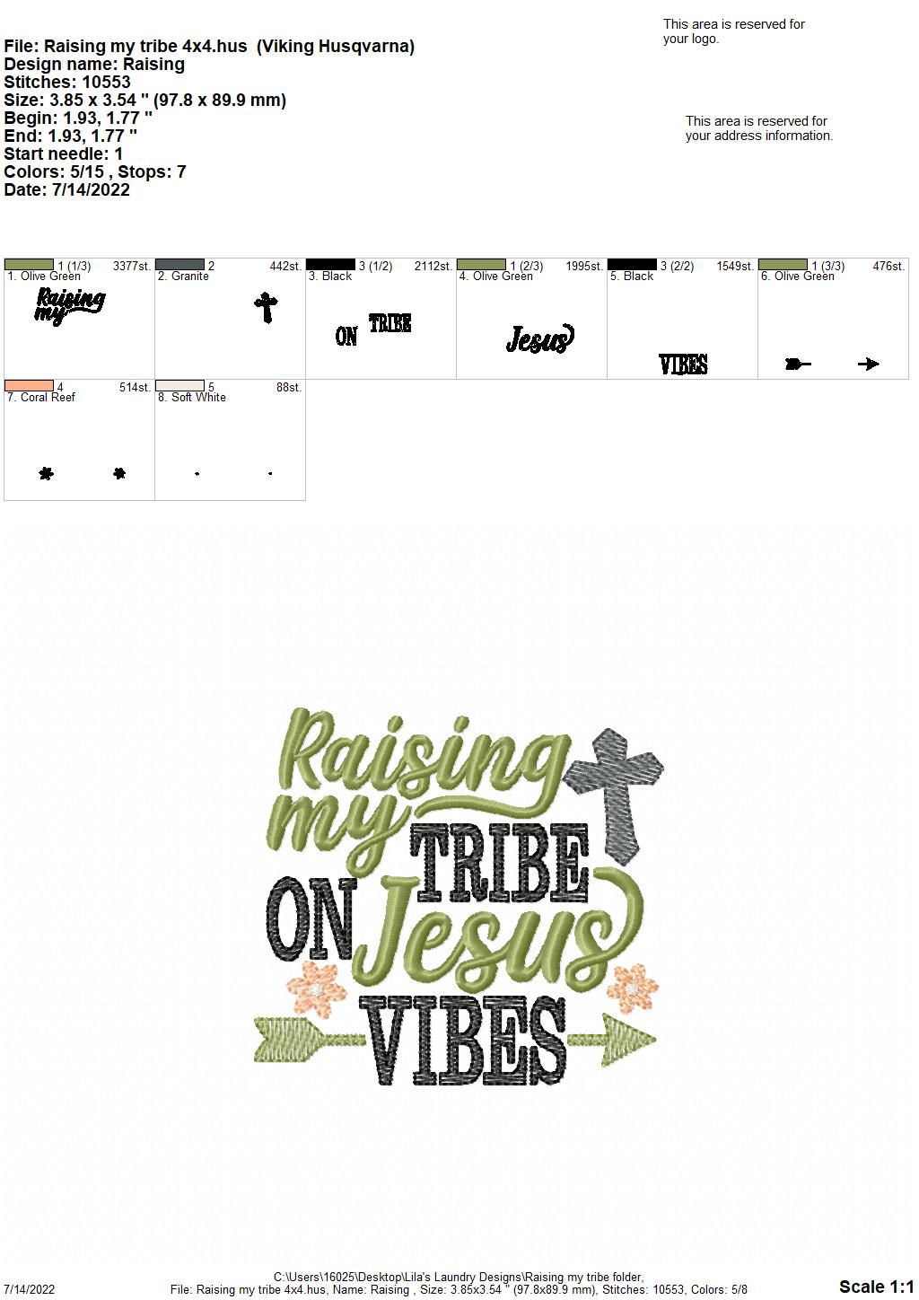 Raising My Tribe - 3 sizes- Digital Embroidery Design