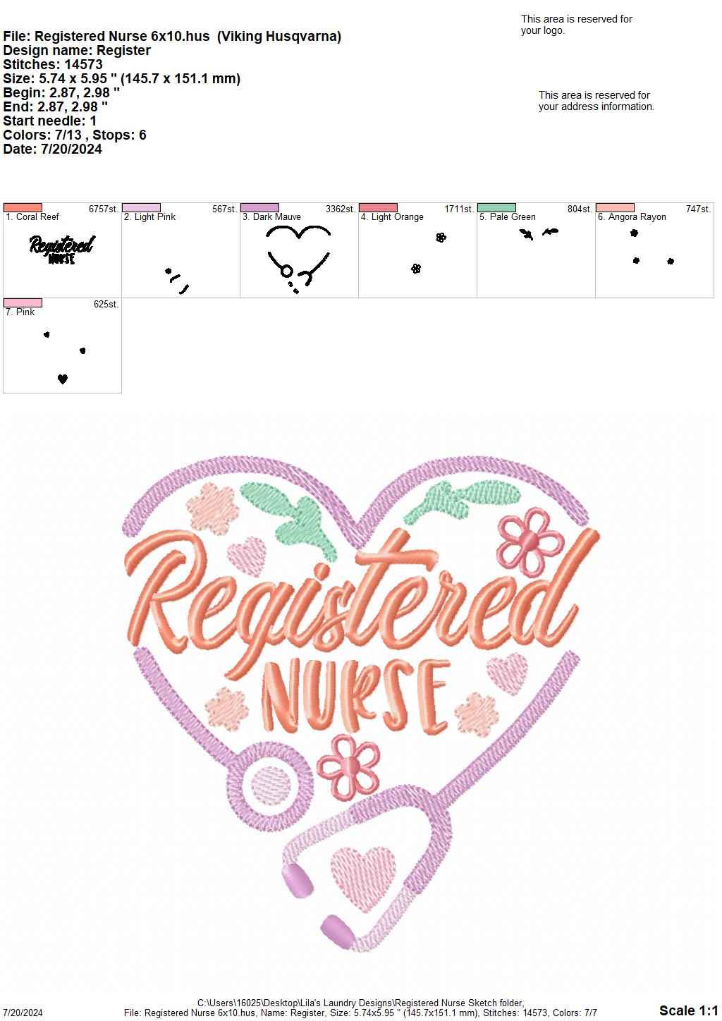 Registered Nurse Sketch - 3 Sizes - Digital Embroidery Design