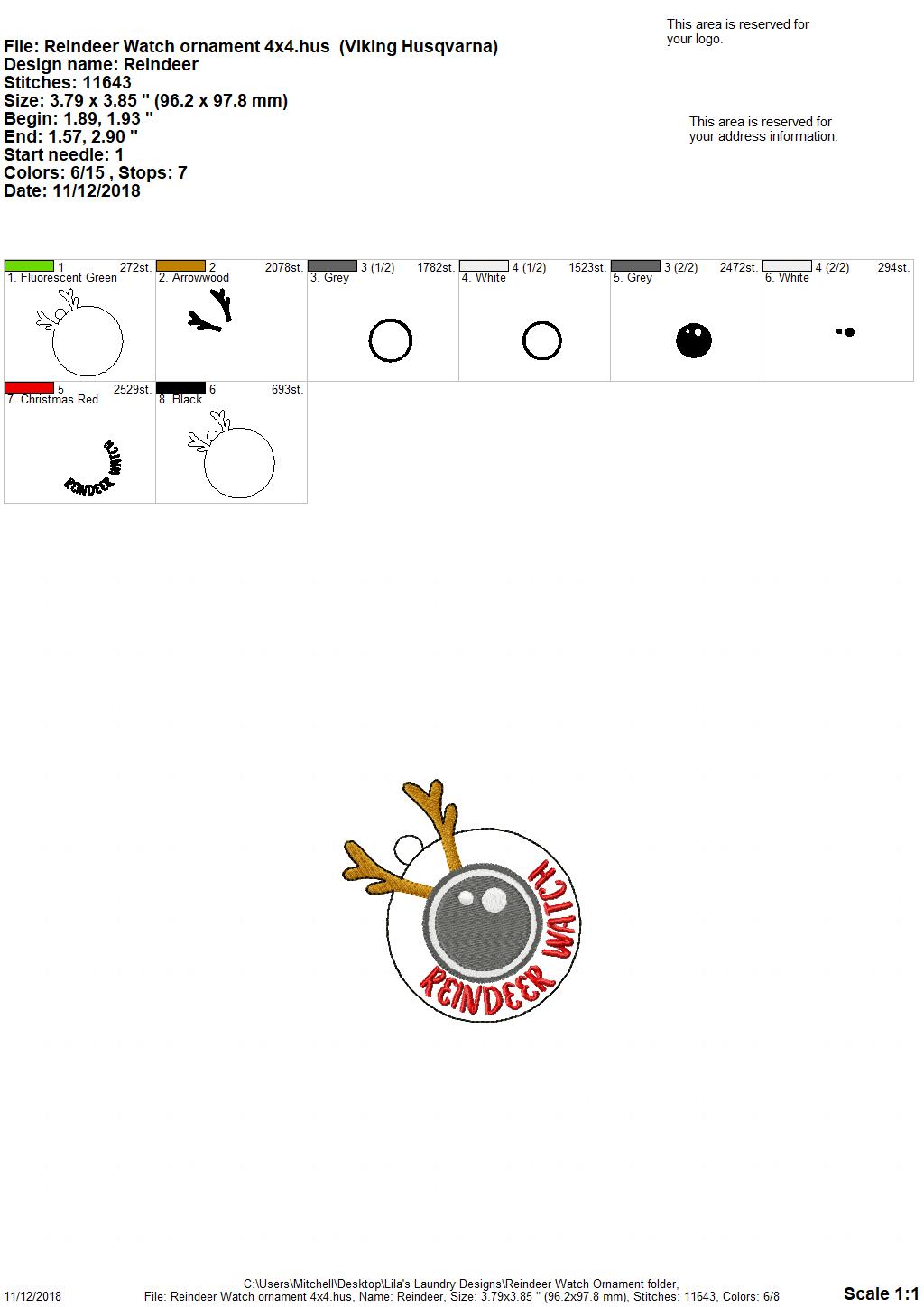 Reindeer Watch Ornament - Embroidery Design - DIGITAL Embroidery DESIGN