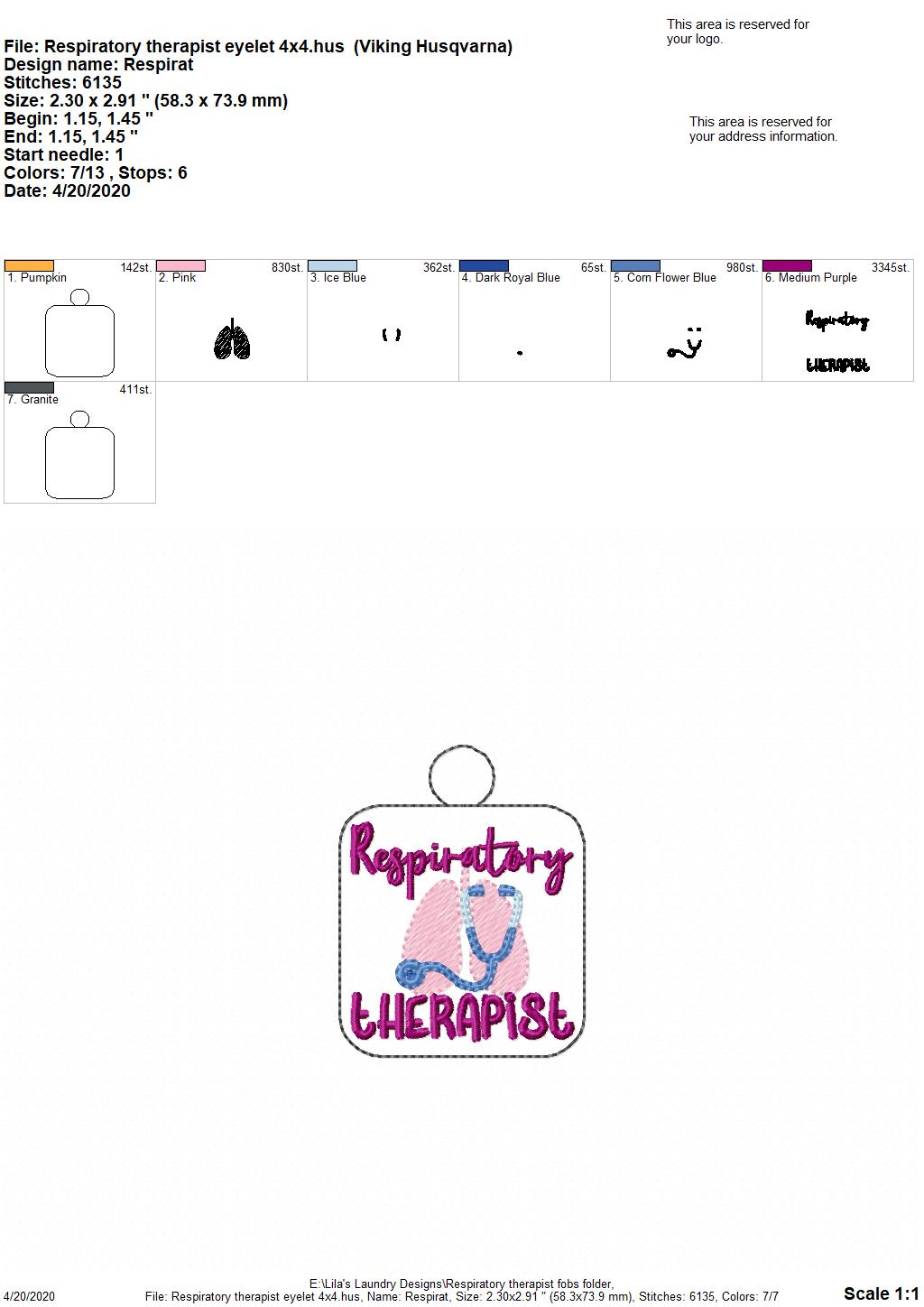 Respiratory Therapist Fobs - DIGITAL Embroidery DESIGN