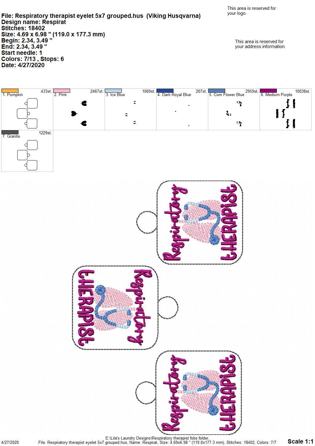 Respiratory Therapist Fobs - DIGITAL Embroidery DESIGN