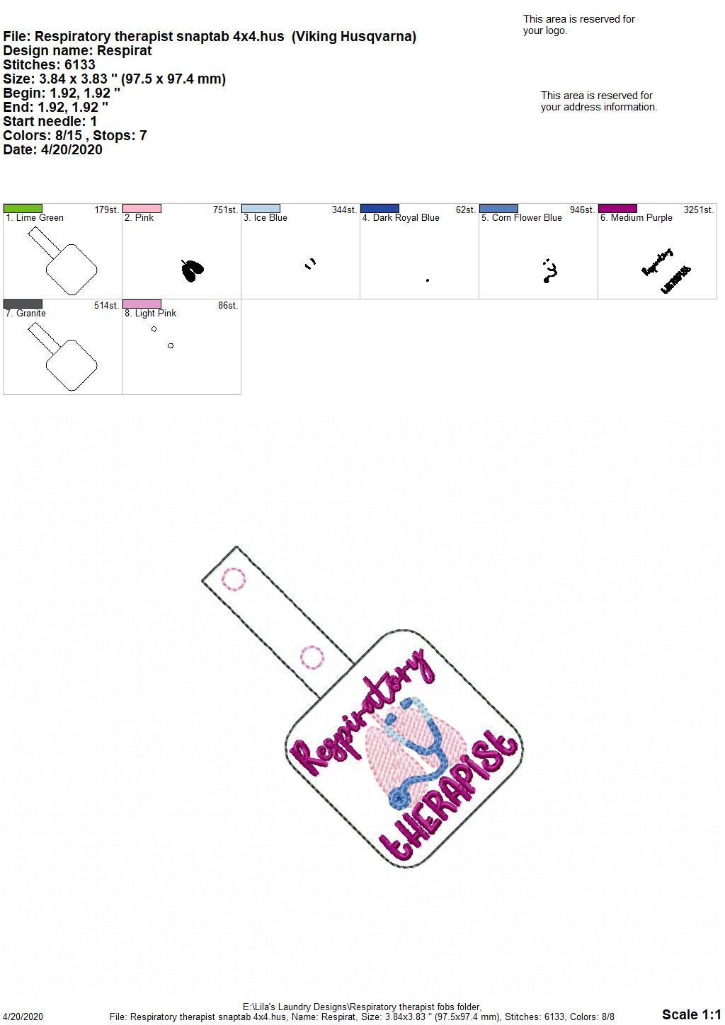 Respiratory Therapist Fobs - DIGITAL Embroidery DESIGN