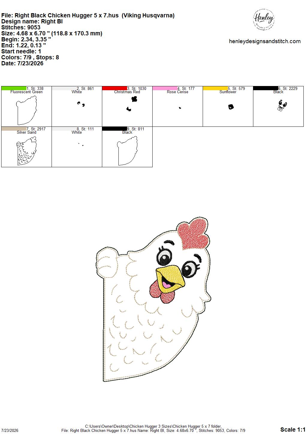 Chicken Door Hugger – 3 Sizes – 5 x 7, 6 x 10 and 8 x 12 DIGITAL Embroidery Design