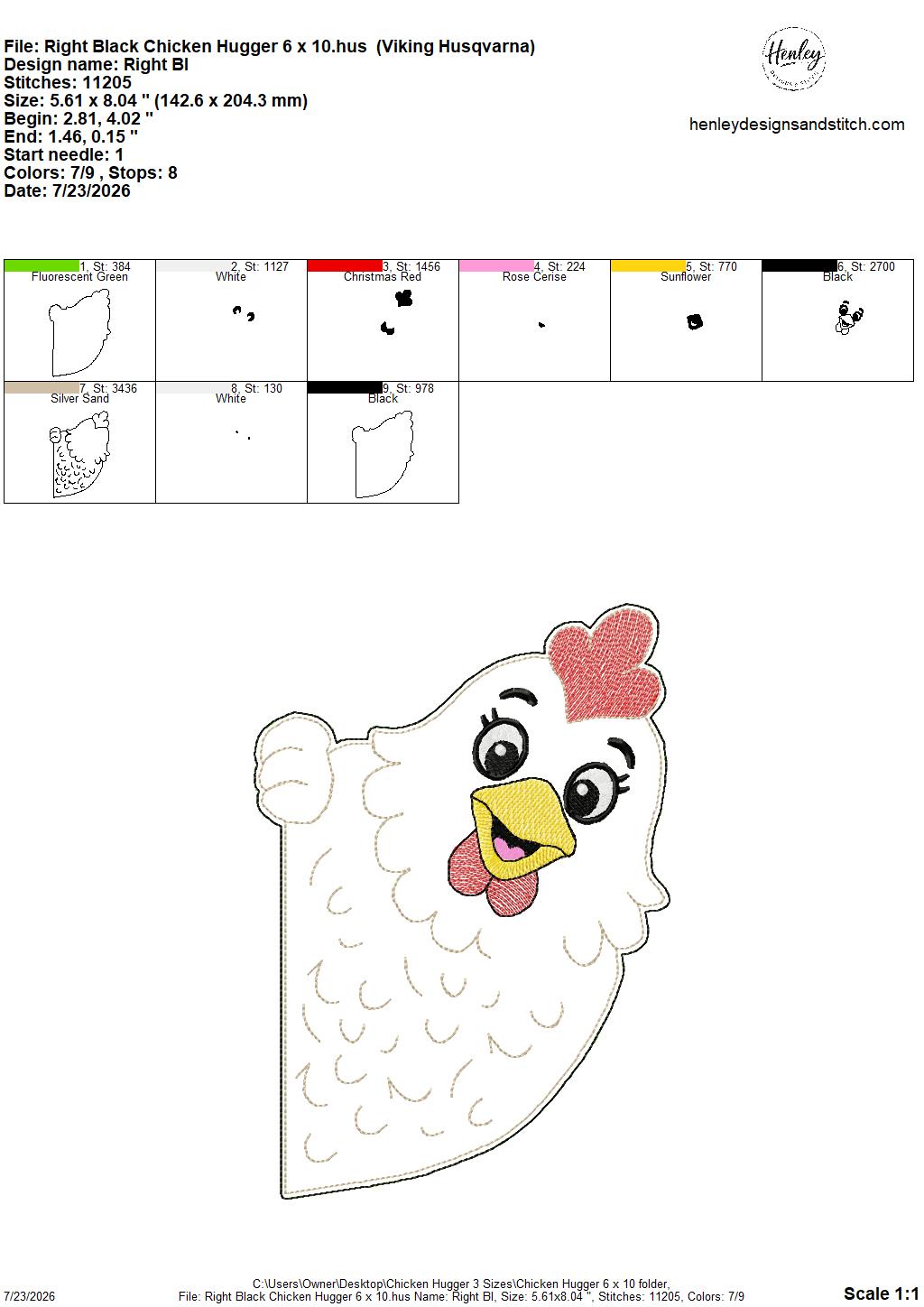 Chicken Door Hugger – 3 Sizes – 5 x 7, 6 x 10 and 8 x 12 DIGITAL Embroidery Design