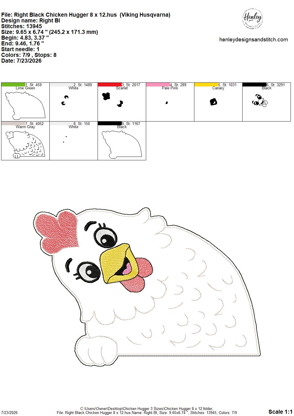 Chicken Door Hugger – 3 Sizes – 5 x 7, 6 x 10 and 8 x 12 DIGITAL Embroidery Design