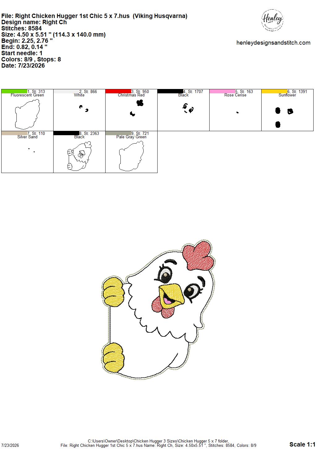 Chicken Door Hugger – 3 Sizes – 5 x 7, 6 x 10 and 8 x 12 DIGITAL Embroidery Design