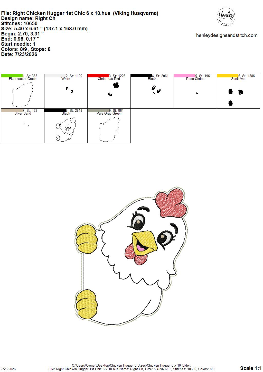 Chicken Door Hugger – 3 Sizes – 5 x 7, 6 x 10 and 8 x 12 DIGITAL Embroidery Design
