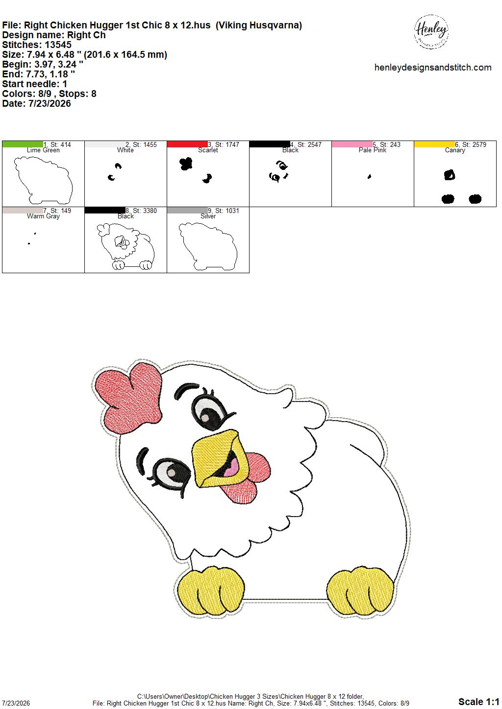 Chicken Door Hugger – 3 Sizes – 5 x 7, 6 x 10 and 8 x 12 DIGITAL Embroidery Design