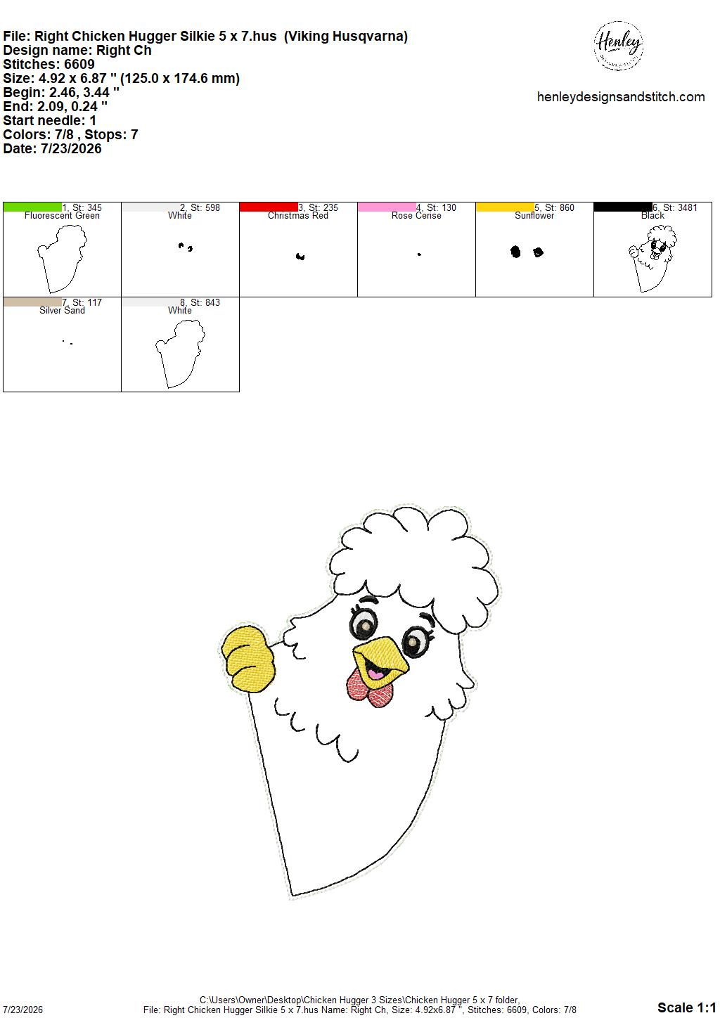 Chicken Door Hugger – 3 Sizes – 5 x 7, 6 x 10 and 8 x 12 DIGITAL Embroidery Design