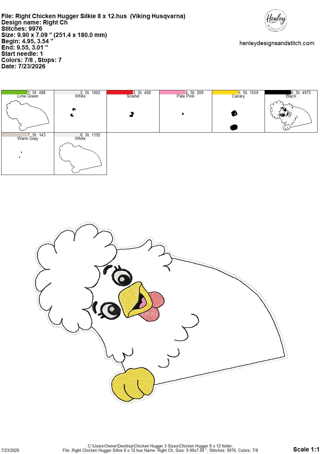 Chicken Door Hugger – 3 Sizes – 5 x 7, 6 x 10 and 8 x 12 DIGITAL Embroidery Design