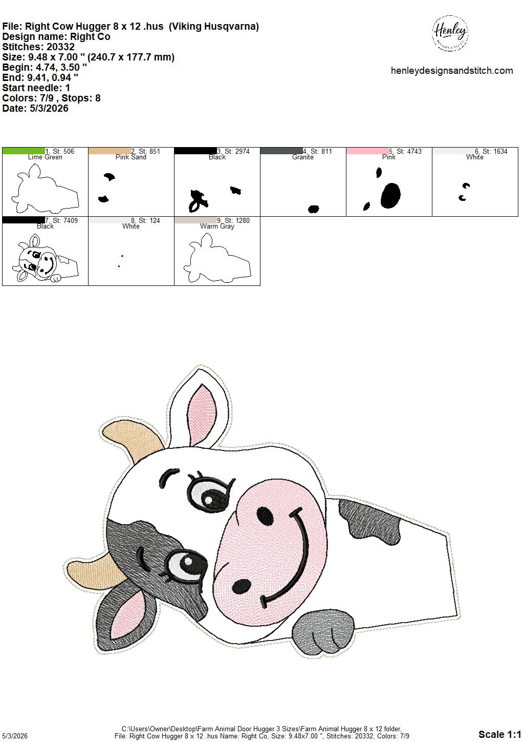 Farm Animals Door Hugger - 3 Sizes - 5 x 7, 6 x 10 and 8 x 12 DIGITAL Embroidery Design
