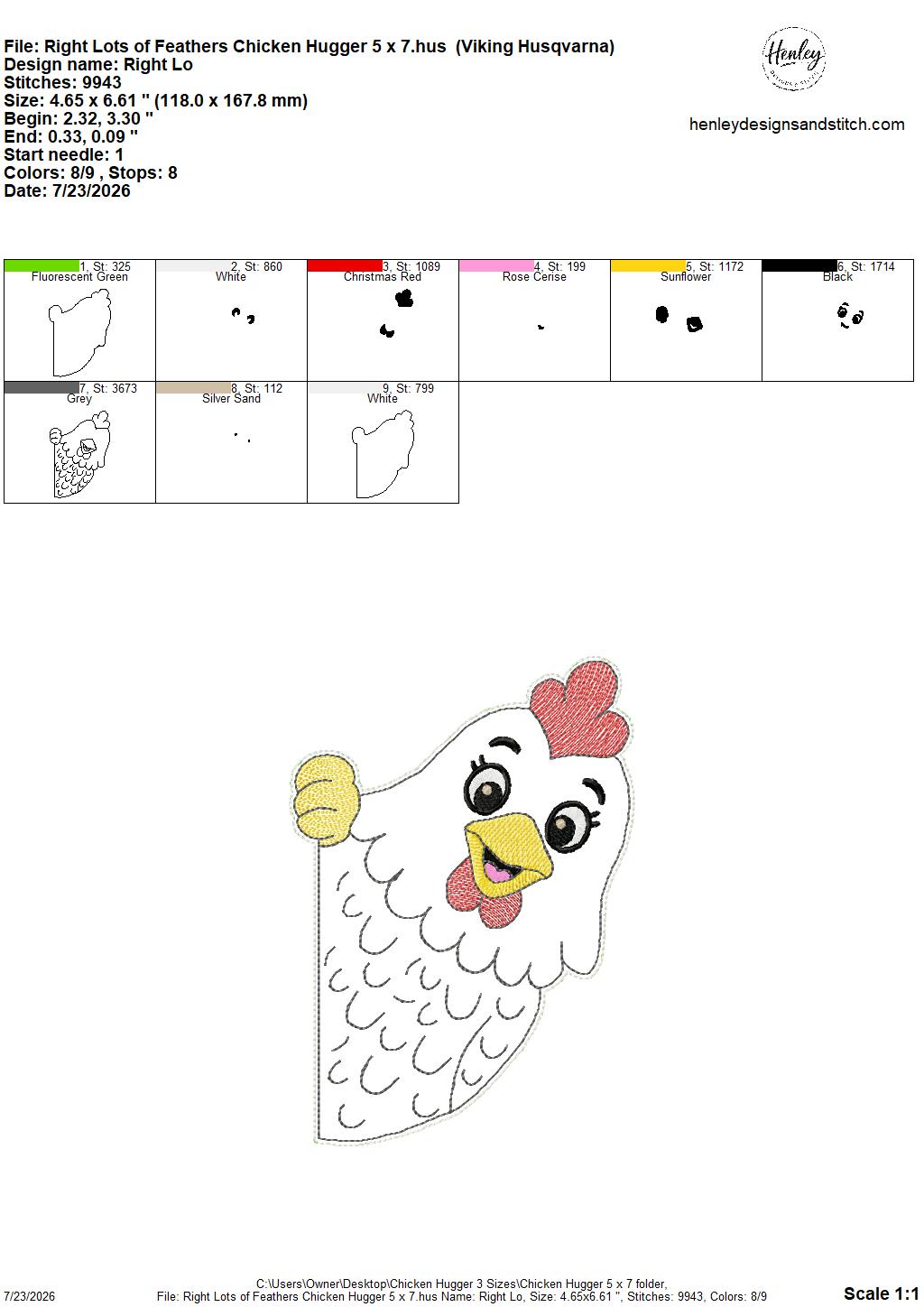 Chicken Door Hugger – 3 Sizes – 5 x 7, 6 x 10 and 8 x 12 DIGITAL Embroidery Design