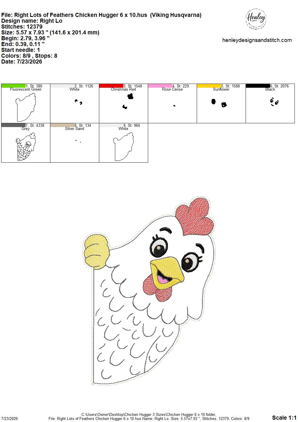 Chicken Door Hugger – 3 Sizes – 5 x 7, 6 x 10 and 8 x 12 DIGITAL Embroidery Design