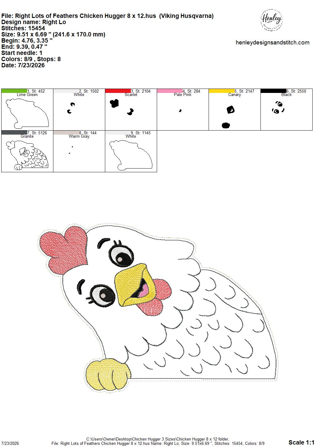 Chicken Door Hugger – 3 Sizes – 5 x 7, 6 x 10 and 8 x 12 DIGITAL Embroidery Design