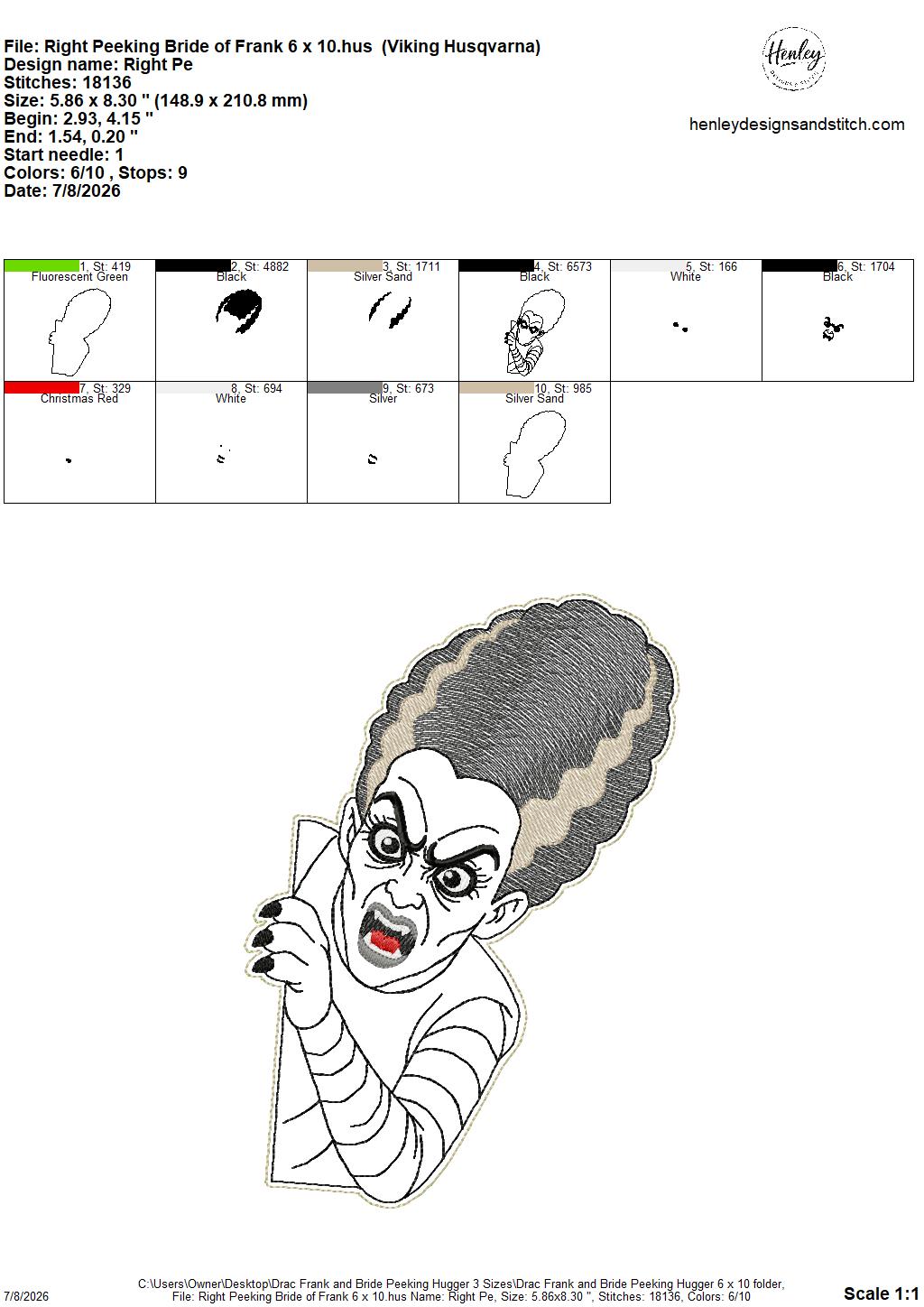 Drac, Frank and Bride Door Hugger – Halloween – 3 Sizes – 5 x 7, 6 x 10 and 8 x 12 DIGITAL Embroidery Design
