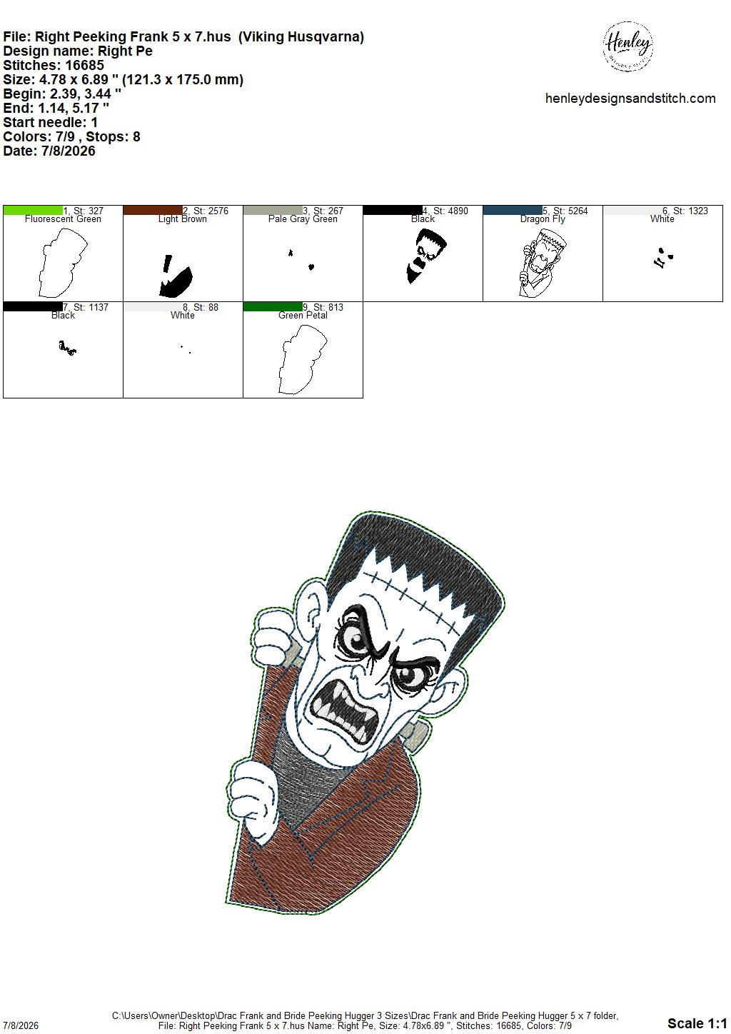 Drac, Frank and Bride Door Hugger – Halloween – 3 Sizes – 5 x 7, 6 x 10 and 8 x 12 DIGITAL Embroidery Design