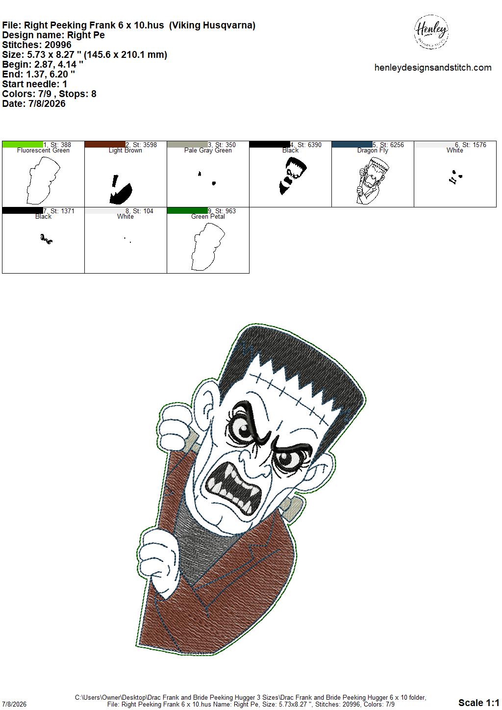Drac, Frank and Bride Door Hugger – Halloween – 3 Sizes – 5 x 7, 6 x 10 and 8 x 12 DIGITAL Embroidery Design