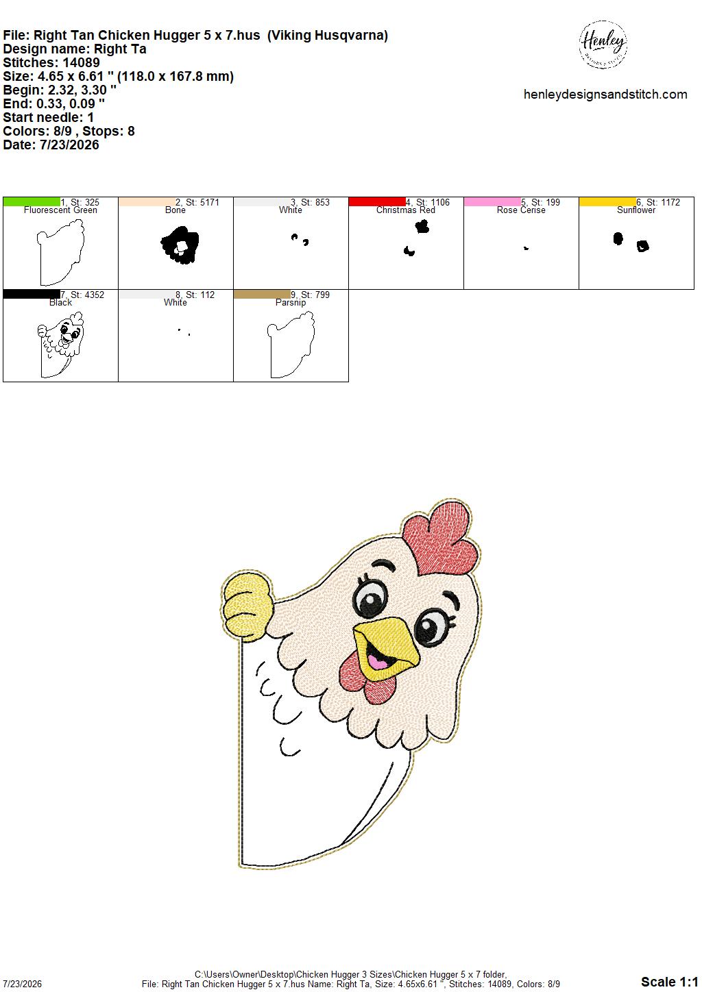 Chicken Door Hugger – 3 Sizes – 5 x 7, 6 x 10 and 8 x 12 DIGITAL Embroidery Design