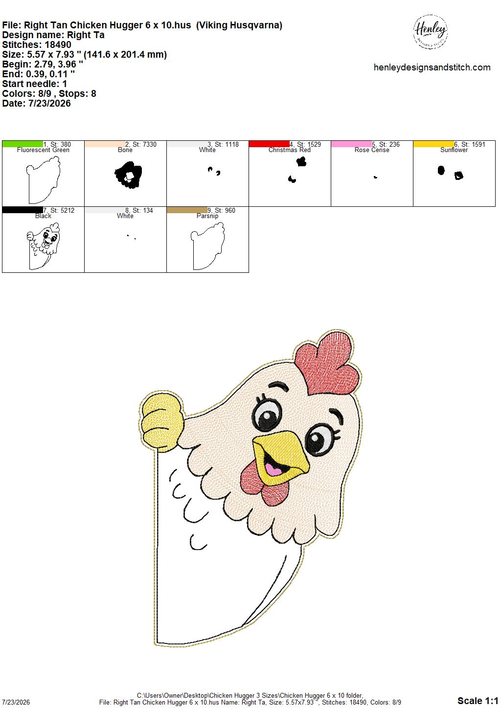 Chicken Door Hugger – 3 Sizes – 5 x 7, 6 x 10 and 8 x 12 DIGITAL Embroidery Design