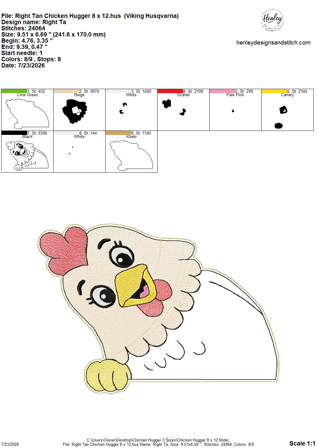 Chicken Door Hugger – 3 Sizes – 5 x 7, 6 x 10 and 8 x 12 DIGITAL Embroidery Design