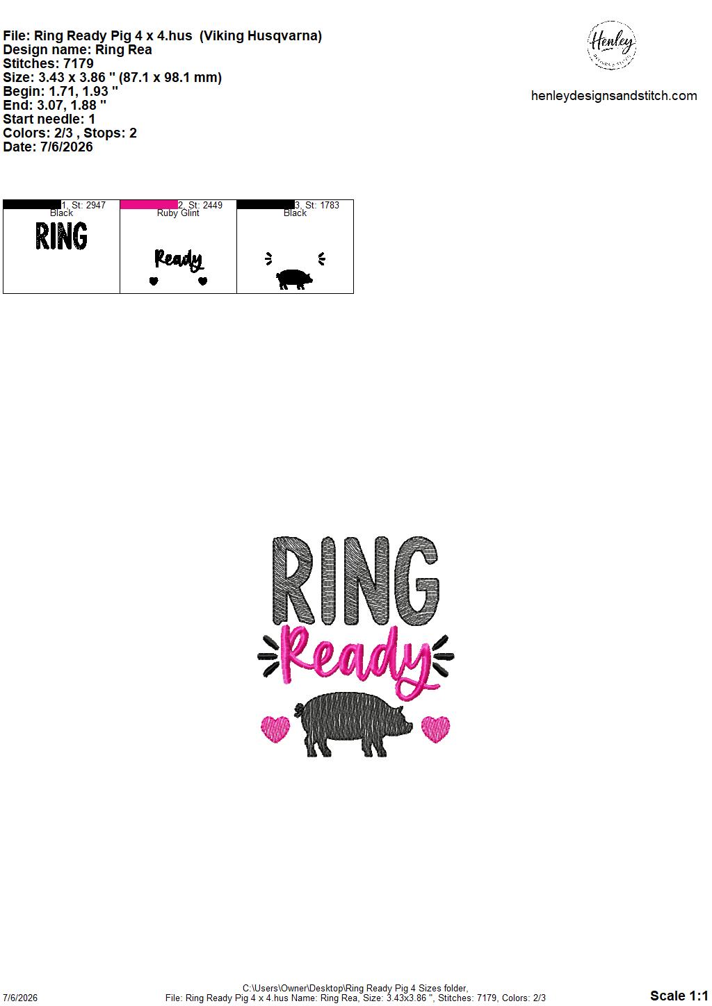 Show Pig – Ring Ready – Pig – 4 x 4, 5 x 7, 6 x 10 and 8 x 12 – DIGITAL Embroidery Design