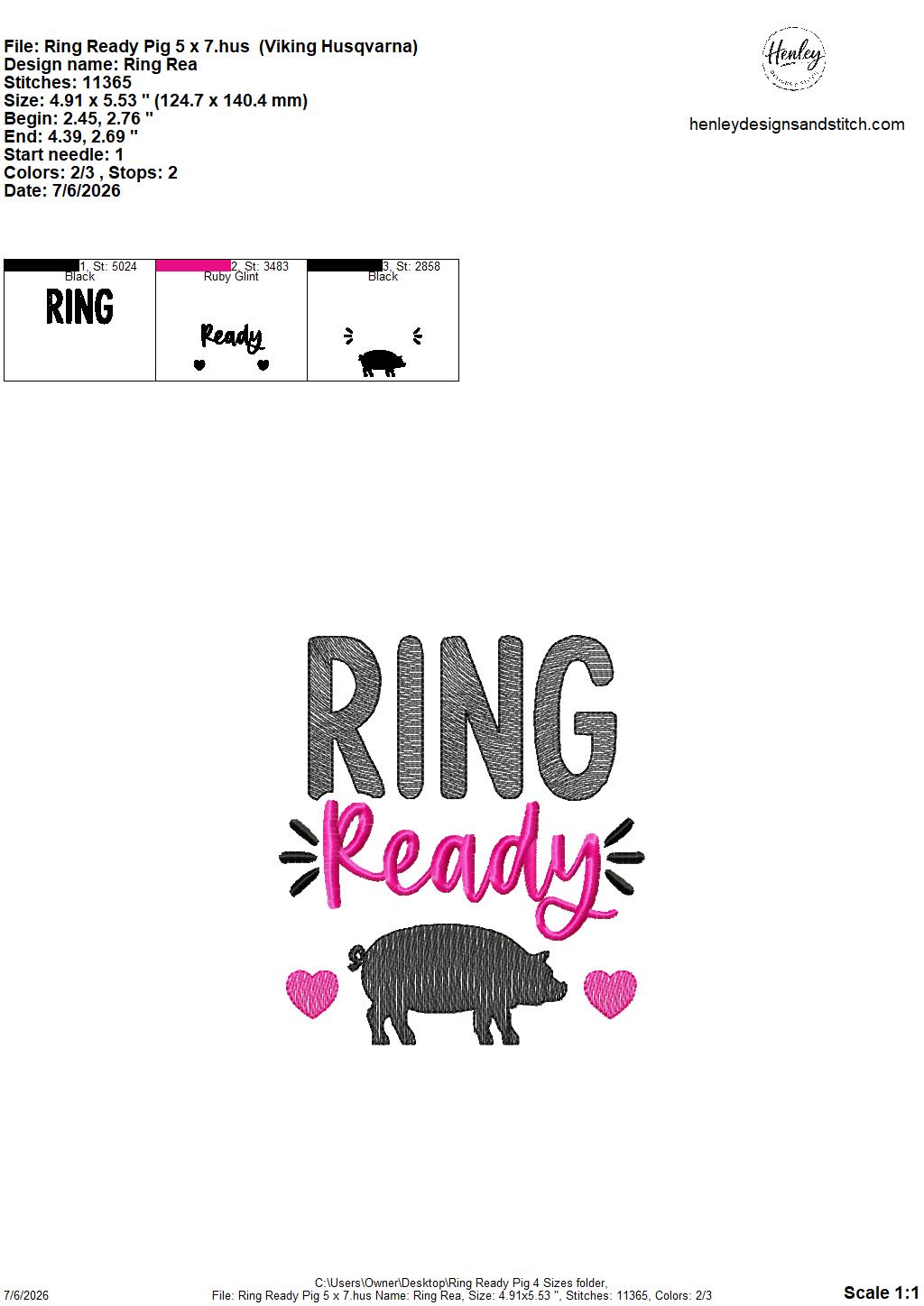 Show Pig – Ring Ready – Pig – 4 x 4, 5 x 7, 6 x 10 and 8 x 12 – DIGITAL Embroidery Design
