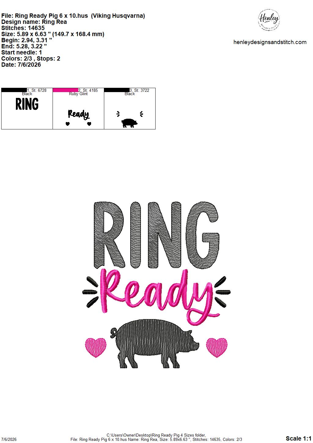 Show Pig – Ring Ready – Pig – 4 x 4, 5 x 7, 6 x 10 and 8 x 12 – DIGITAL Embroidery Design