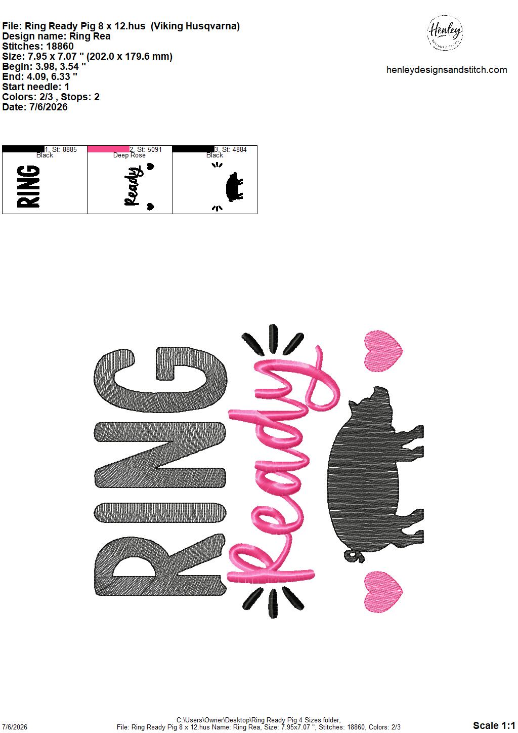 Show Pig – Ring Ready – Pig – 4 x 4, 5 x 7, 6 x 10 and 8 x 12 – DIGITAL Embroidery Design