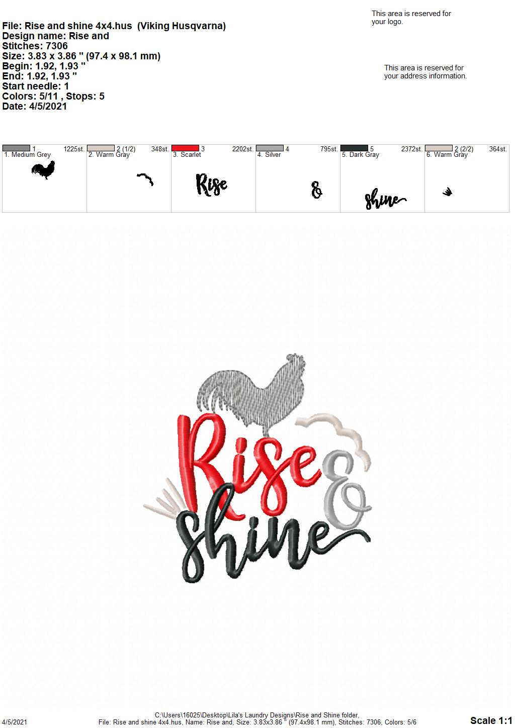 Rise and Shine - 3 sizes- Digital Embroidery Design