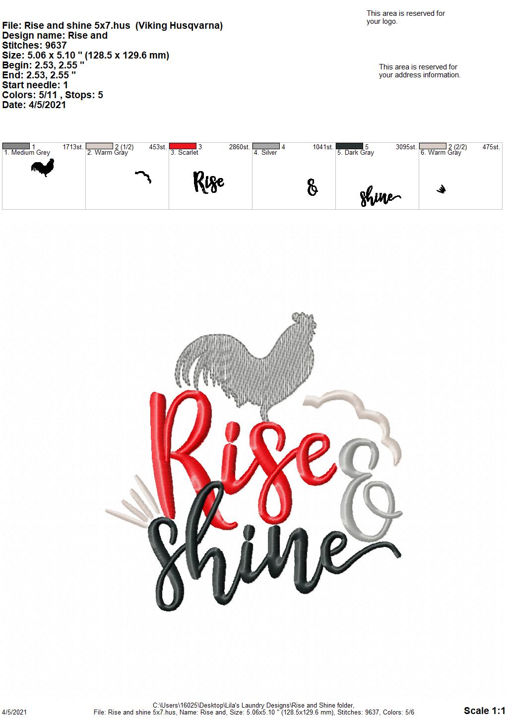 Rise and Shine - 3 sizes- Digital Embroidery Design