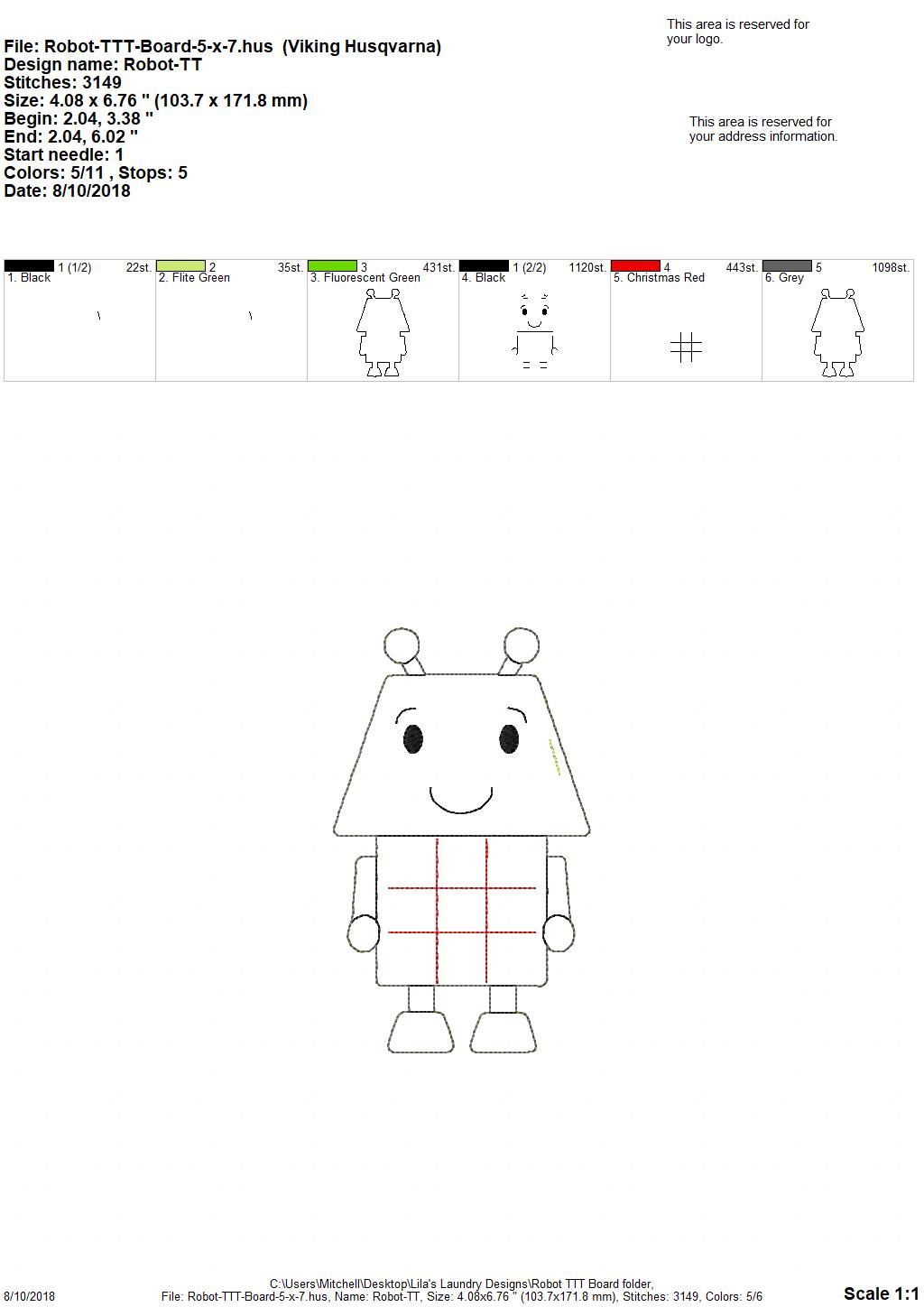 Robot Tic Tac Toe Board - Embroidery Design - DIGITAL Embroidery DESIGN