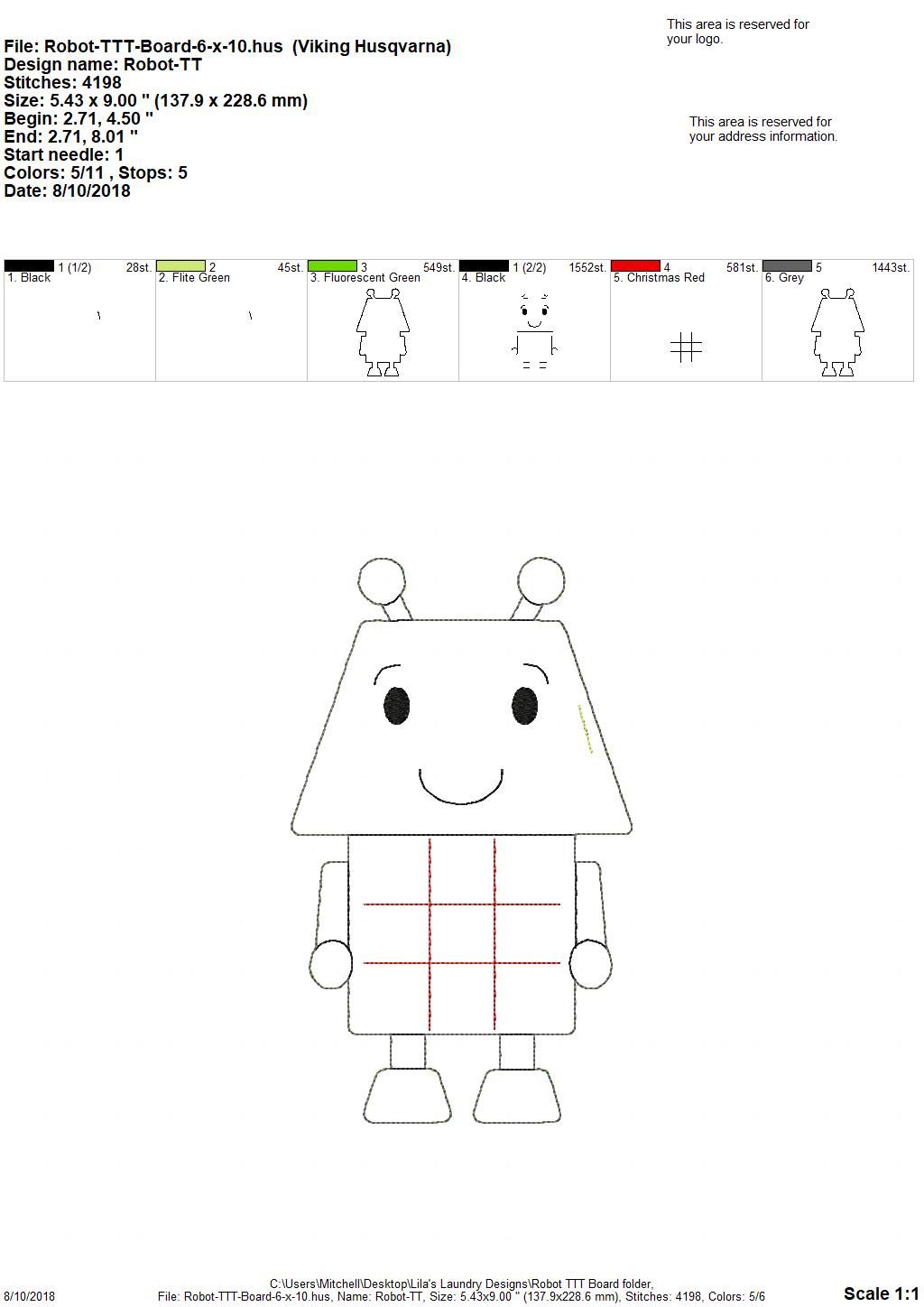 Robot Tic Tac Toe Board - Embroidery Design - DIGITAL Embroidery DESIGN