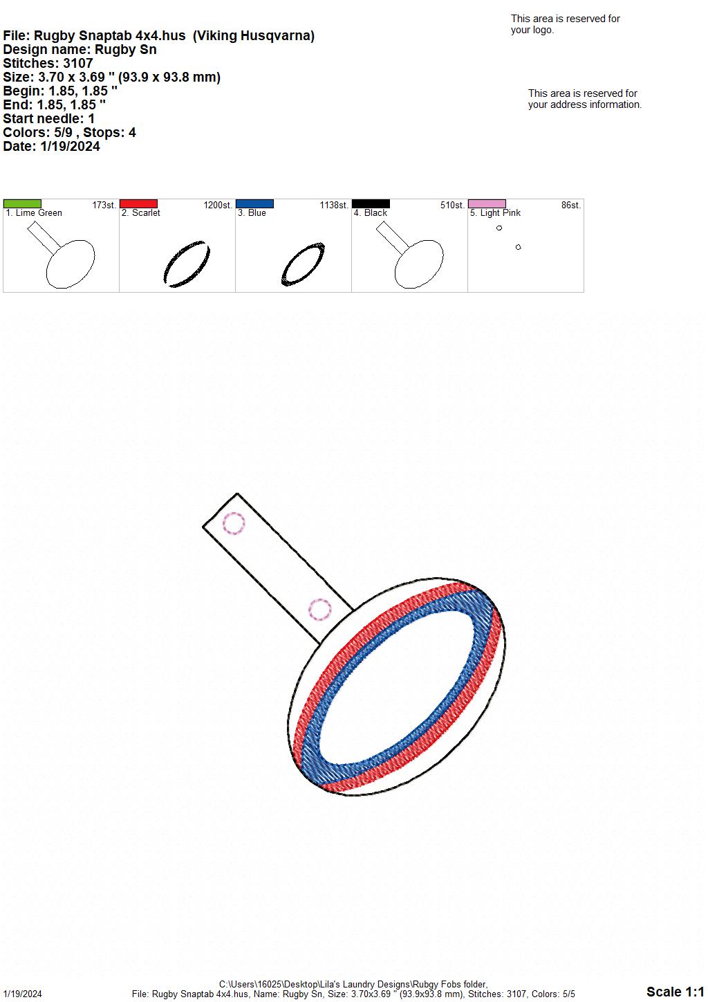 Rugby Key Fobs - 2 Styles Included - DIGITAL Embroidery DESIGN