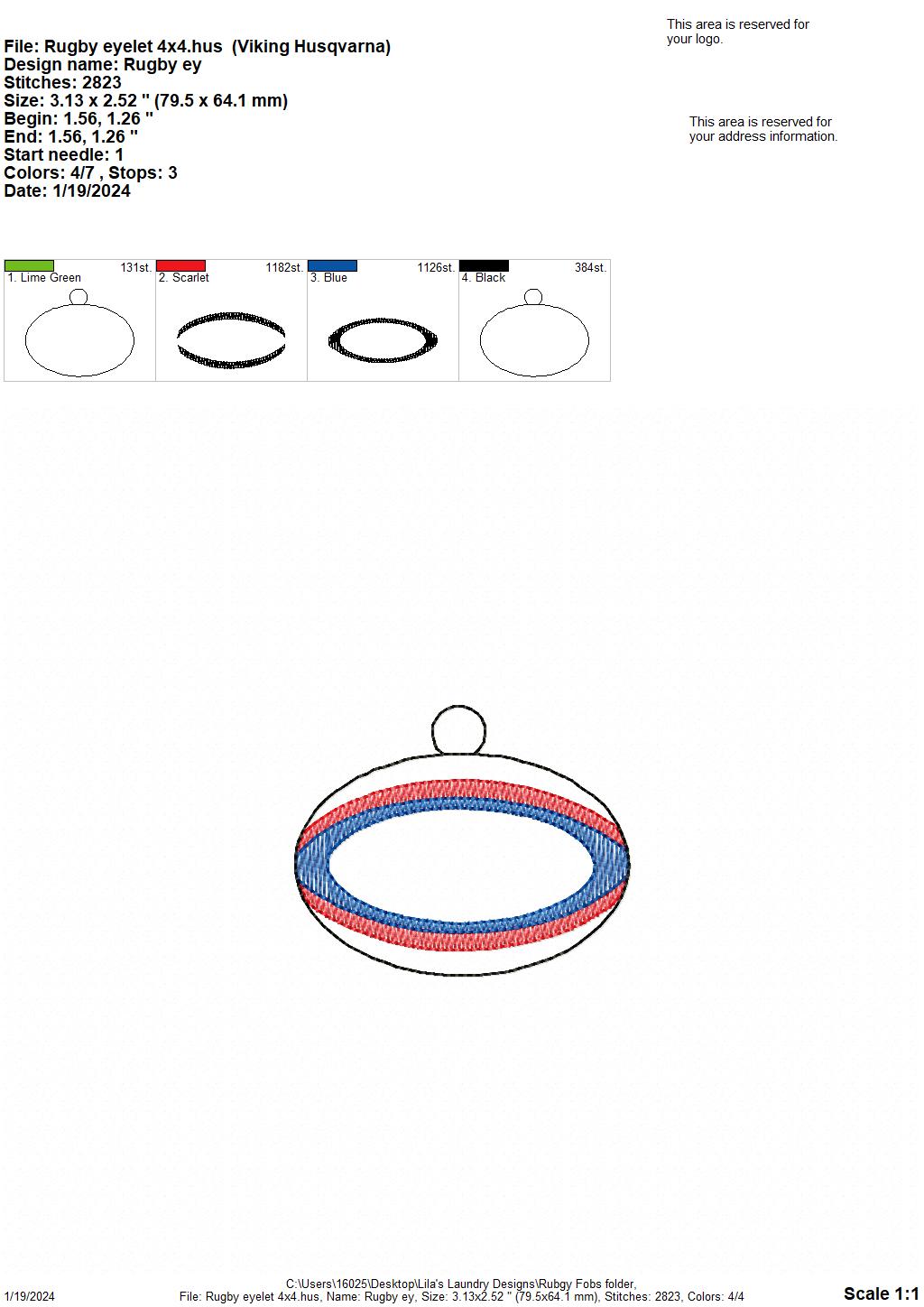 Rugby Key Fobs - 2 Styles Included - DIGITAL Embroidery DESIGN