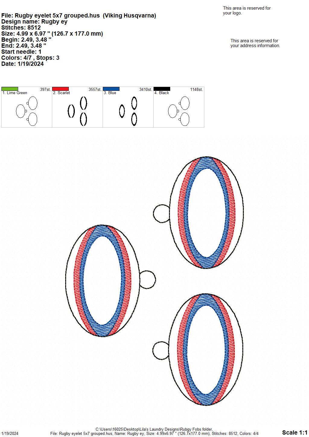 Rugby Key Fobs - 2 Styles Included - DIGITAL Embroidery DESIGN