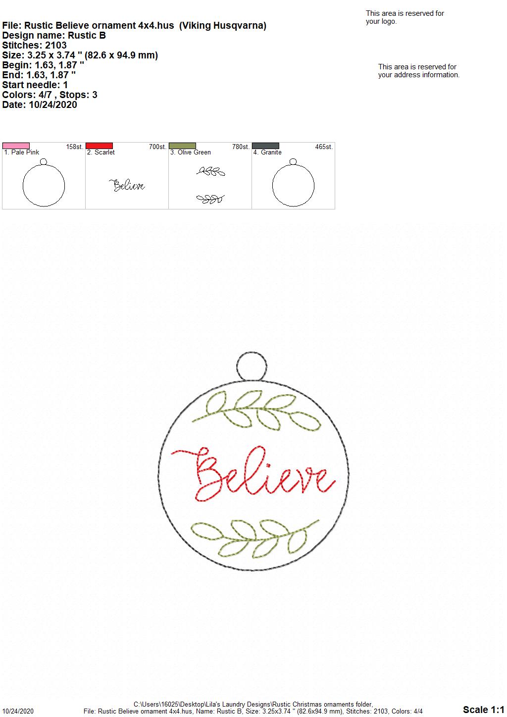 Rustic Christmas Ornament Set - Digital File - Embroidery Design
